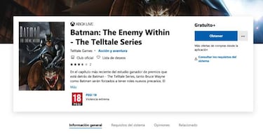Batman: The Enemy Within Ep. 1, gratis en Microsoft Store para PC