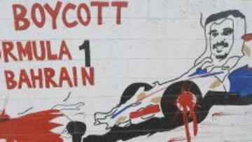 Cartel protestando por la celebración del GP de Bahrain.