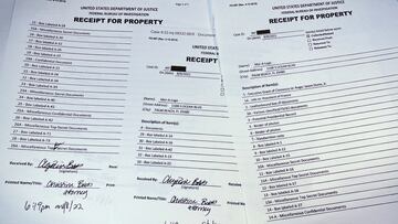 The three page itemized list of property seized in the execution of a search warrant by the FBI at former President Donald Trump's Mar-a-Lago estate is seen after being released by the U.S. District Court for the Southern District of Florida in West Palm Beach, Florida, U.S. August 12, 2022.