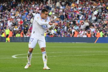 Lucas Vázquez celebrando su gol, el segundo para el Real Madrid en el Camp Nou 