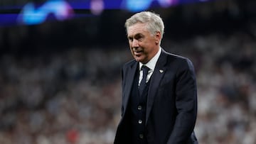 Soccer Football - Champions League - Semi Final - Second Leg - Real Madrid v Bayern Munich - Santiago Bernabeu, Madrid, Spain - May 8, 2024  Real Madrid coach Carlo Ancelotti celebrates after the match REUTERS/Juan Medina