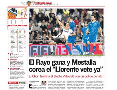 El Rayo s車lo ha ganado una vez en Mestalla: 0-1 en la 2012-13