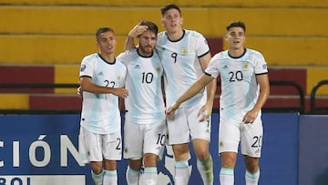Soccer Football - South American Olympic Qualifiers - Alfonso Lopez Stadium, Bucaramanga, Colombia- Argentina v Uruguay - February 3, 2020 Argentina's Alexis Mac Allister celebrates scoring their third goal with teammates REUTERS/Luisa Gonzale