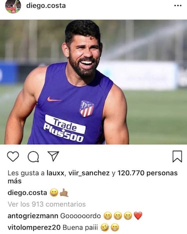 Griezmann a Diego Costa en Instagram: "Gooooordo"