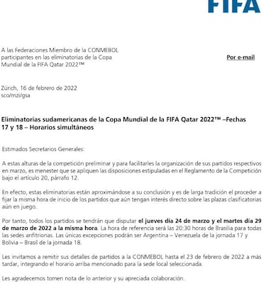 La decisión de la FIFA para las últimas fechas de Eliminatorias