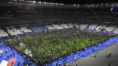 Los aficionados fueron obligados a refugiarse en el campo del Stade de France al término del amistoso entre Francia y Alemania por temor a un ataque terrorista durante el 13 de noviembre de 2015.