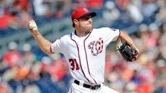 WASHINGTON, DC - JUNE 11: Max Scherzer #31 of the Washington Nationals pitches in the first inning against the Texas Rangers at Nationals Park on June 11, 2017 in Washington, DC.   Greg Fiume/Getty Images/AFP
 == FOR NEWSPAPERS, INTERNET, TELCOS &amp; TELEVISION USE ONLY ==