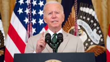 US President Joe Biden speaks about the July jobs reports in the East Room of the White House in Washington, DC, on August 6, 2021.