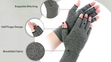 Guantes para la artritis y dolencias musculares en las manos de color gris estn disponibles en Amazon.