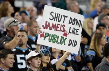 Una simp¨¢tica muchacha sostiene un cartel en el que piden que apaguen a Jameis (Winston) como hizo ella con la publicidad. Se ve que no le gustan los anuncios.