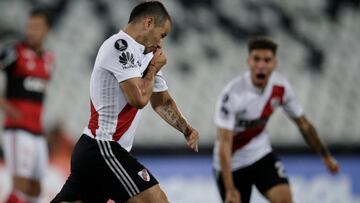 Soccer Football - Flamengo v River Plate - Copa Libertadores - Nilton Santos stadium, Rio de Janeiro, Brazil - February 28, 2018 Rodrigo Mora of River Plate celebrates after scoring. REUTERS/Ricardo Moraes