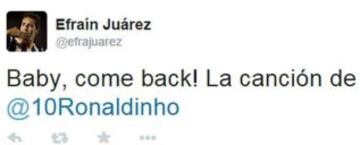 El futbolista del Monterrey se burló de que Ronaldinho no reportara con el Querétaro en diciembre pasado escribiendo el título de la canción del grupo de rock estadounidense "Player".