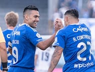 Falcao y Rodrigo Contreras celebran un gol de Millonarios