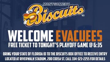 Los Montgomery Biscuits apoyan a los floridenses evacuados por el hurac¨¢n Irma