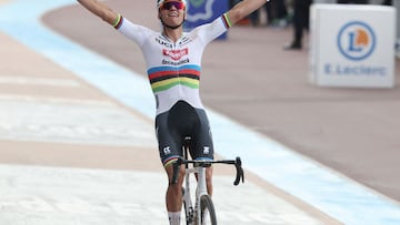 A video shows van der Poel cycling during Sunday’s Paris-Roubaix as a woman threw a cap at the world champions wheel, fortunately missing the target.