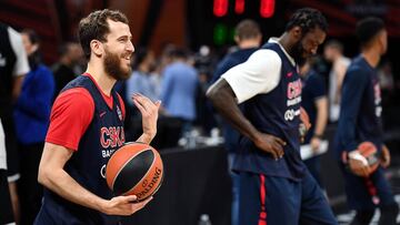Sergio Rodríguez, base del CSKA Moscú, durante el entrenamiento de la tarde en el Buesa Arena.