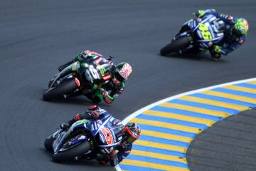 Maverick Viñales, Johann Zarco y Valentino Rossi.