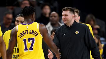 The Slovenian watched on as his new teammates – including LeBron and Bronny – made relatively light work of the Clippers.