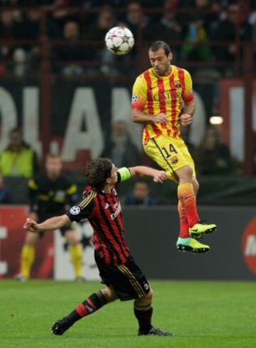 Partido Champions League, grupo H. Milán-Barcelona. Mascherano y Montolivo.