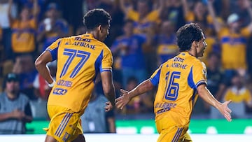 Diego Lainez celebrates his goal 2-0 of Tigres during the 10th round match between Tigres UANL and Atlas as part of the Liga BBVA MX, Torneo Apertura 2025 at Universitario Stadium, on September 24, 2025 in Monterrey, Nuevo Leon, Mexico.