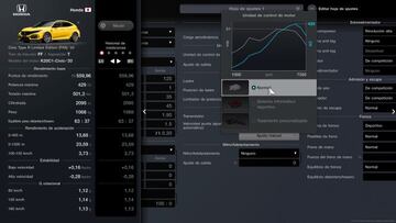Antes de comenzar una carrera podemos acceder a los ajustes detallados y configurar un coche hasta lo m&aacute;s m&iacute;nimo. Con solo pulsar un bot&oacute;n se puede medir el resultado al instante.