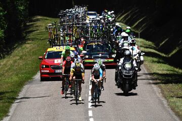 Philippe Gilbert, Thomas Voeckler, Jan Bakelants, Dylan van Baarle, Mickael Delage, y Pierre-Luc Perichon: escapados de la jornada.