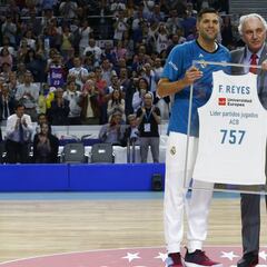 El Palacio homenajeó al histórico Reyes por sus 758 partidos ACB