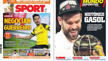 Las portadas de Sport y Mundo Deportivo del s&aacute;bado 15 de junio. 