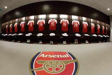 Arsenal's dressing room at the National Stadium in Singapore.