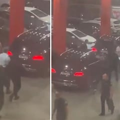 El presidente del Panathinaikos huye a toda carrera por el párking de la cancha de Olympiacos para no ser arrestado por la policía