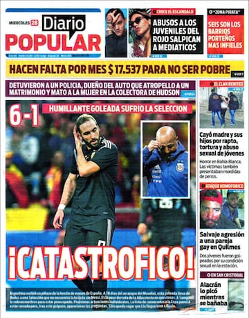 Las portadas de la prensa tras el 6-1 de España a Argentina