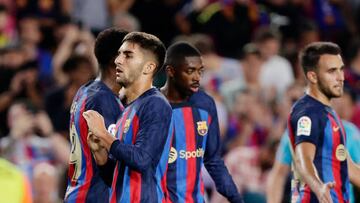 BARCELONA, SPAIN - OCTOBER 23: Ferran Torres of FC Barcelona celebrates 4-0 during the La Liga Santander match between FC Barcelona v Athletic de Bilbao at the Spotify Camp Nou on October 23, 2022 in Barcelona Spain (Photo by David S. Bustamante/Soccrates/Getty Images)