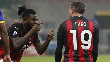 Soccer Football - Serie A - AC Milan v Parma - San Siro, Milan, Italy - December 13, 2020 AC Milan&#039;s Theo Hernandez celebrates scoring their second goal with Franck Kessie  REUTERS/Alessandro Garofalo