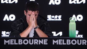 Carlos Alcaraz, en la rueda de prensa posterior a su partido contra Novak Djokovic en el Open de Australia.