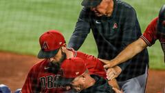Major League umpire Dan Bellino goads Arizona Diamondbacks pitcher Madison Bumgarner into an ejectable situation, with predictable results