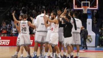 El Real Madrid celebra un triunfo en la Euroliga.