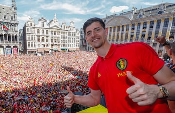 Thibaut Courtois, en la celebración por el tercer puesto de Bélgica en el Mundial 2018 en la Grand Place/Grote Markt de Bruselas.