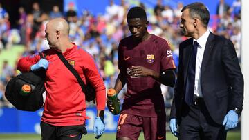 Demb&eacute;l&eacute;, tras lesionarse en Getafe.