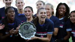 Oct 15, 2023; San Diego, California, USA; San Diego Wave FC forward Alex Morgan (13) celebrates with teammates after the win against the Racing Louisville FC at Snapdragon Stadium. Mandatory Credit: Abe Arredondo-USA TODAY Sports