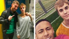 Justin Bieber con Sergio Ramos y Neymar. Fotos: Instagram y Twitter