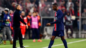 Munich (Germany), 24/11/2024.- Ousmane Dembele of PSG reacts after being sent off during the UEFA Champions League soccer match between Bayern Munich and Paris Saint-Germain (PSG) in Munich, Germany, 26 November 2024. (Liga de Campeones, Alemania) EFE/EPA/ANNA SZILAGYI