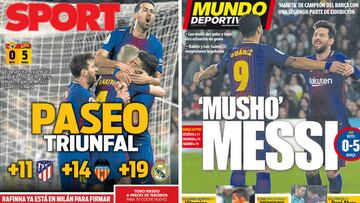 Portadas de &#039;Sport&#039; y &#039;Mundo Deportivo&#039; del lunes 22 de enero de 2018.