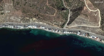 Una imagen satlite muestra la Pacific Coast Highway a lo largo de la costa de Malib antes de los devastadores incendios forestales, California.