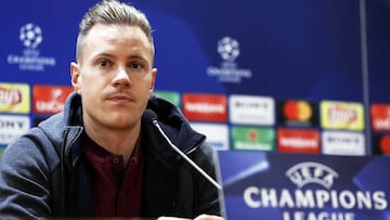 EPA7712. ROMA (ITALIA), 09/04/2018.- El guardameta del FC Barcelona Marc-Andre ter Stegen ofrece una rueda de prensa en el estadio Olímpico de Roma (Italia) hoy, 9 de abril de 2018 en la víspera de su partido de cuartos de final de la Liga d