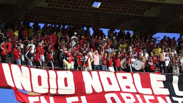 CUCUTA, COLOMBIA - OCTOBER 6: Supporters of Cucuta during a match between Cucuta and Pasto as part of the Liga Postobon II 2013 at General Santander Stadium on October 6, 2013 in Cucuta, Colombia. (Photo by Manuel Hernandez/LatinContent via Getty Images)