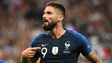 Olivier Giroud celebra su gol a Holanda en la Nations League.