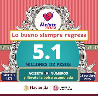 Resultados Melate Retro 1575: premios y números que cayeron hoy 21 de octubre de 2025