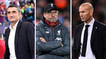 Ernesto Valverde (Barcelona), Jürgen Klopp (Liverpool) and Zinedine Zidane (Real Madrid).