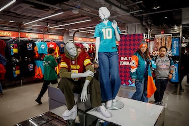 View of the official NFL store offering products from all 32 teams.