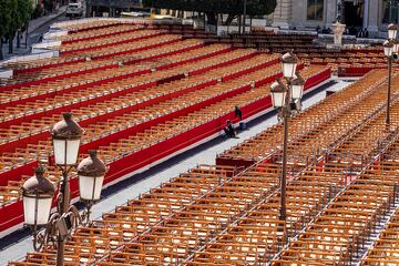 Palcos preparados en la Plaza de San Francisco, para que el público puede presenciar la procesiones de la Semana Santa, después de una espera de dos años debido a la pandemia del Covid- 19. Sevilla a 08 de abril 2022, en Sevilla (Andalucía, España)
08 ABRIL 2022
Eduardo Briones / Europa Press
08/04/2022